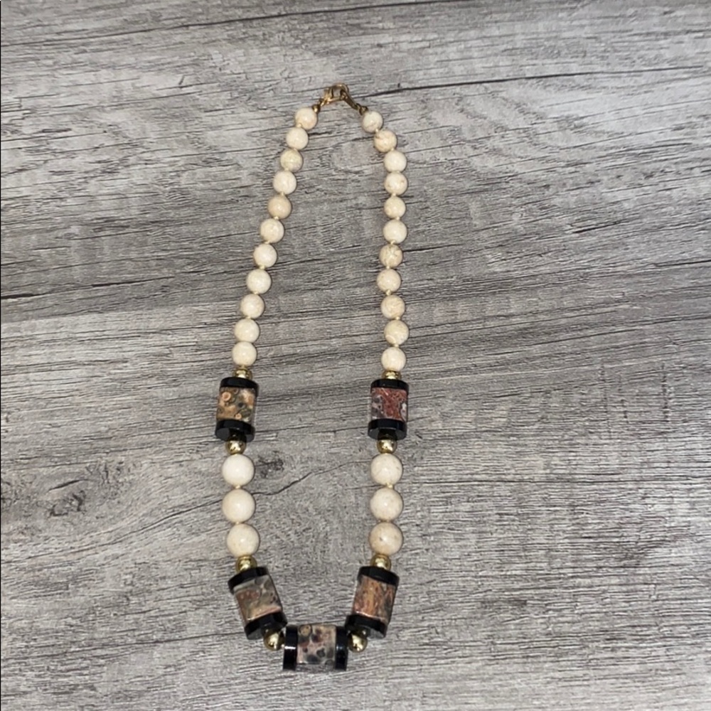 White Cream Beads & Colorful Cubes Necklace